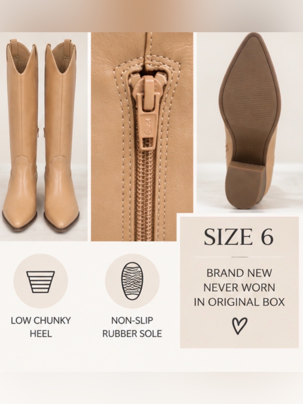 NWT Tan Knee-High Cowboy Boots | Women’s Size 6 | Western - Picture 6 of 17